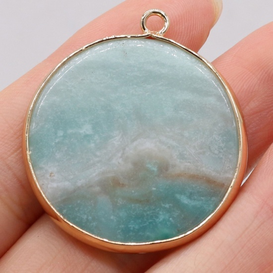 Picture of Amazonite ( Mix ) Pendants Gold Plated Light Blue Round 35mm x 30mm, 1 Piece