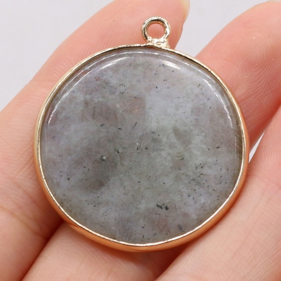 Picture of Spectrolite ( Mix ) Pendants Gold Plated Gray Round 35mm x 30mm, 1 Piece