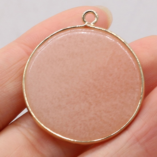 Picture of Rose Quartz ( Mix ) Pendants Gold Plated Light Pink Round 35mm x 30mm, 1 Piece