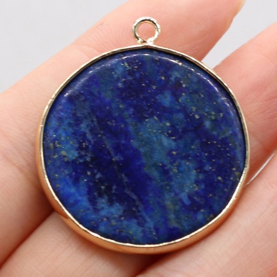 Picture of Lapis Lazuli ( Mix ) Pendants Gold Plated Deep Blue Round 35mm x 30mm, 1 Piece
