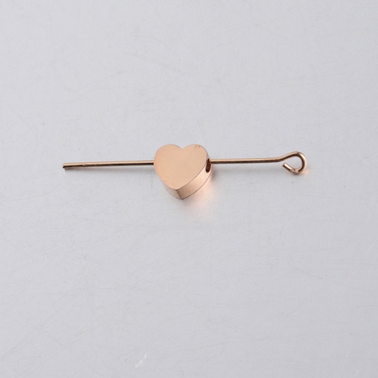 Picture of 304 Stainless Steel Valentine's Day Beads Heart Rose Gold Polished 8mm x 7.4mm, Hole: Approx 1.5mm, 5 PCs