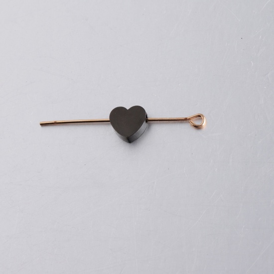 Bild von 304 Edelstahl Valentinstag Perlen Herz Schwarz Poliert 8mm x 7.4mm, Loch: ca. 1.5mm, 5 Stück