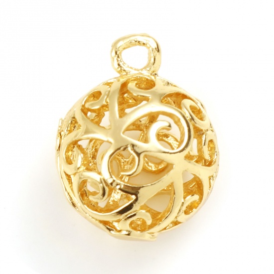 Picture of Copper Charms Ball Real Gold Plated Filigree 15mm x 12mm, 2 PCs
