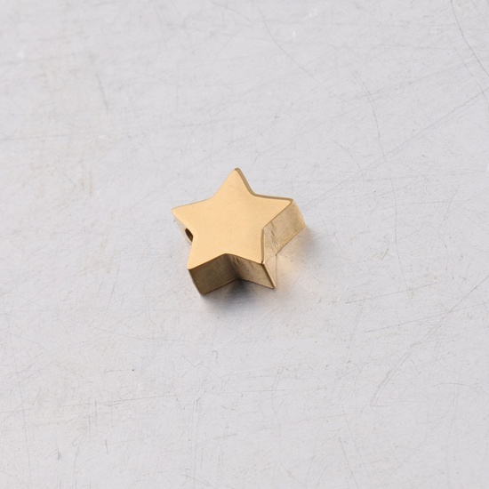 Picture of 304 Stainless Steel Galaxy Beads Pentagram Star Gold Plated Polished 8mm x 7.7mm, Hole: Approx 1.6mm, 5 PCs