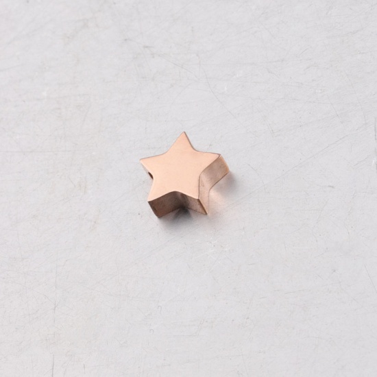 Picture of 304 Stainless Steel Galaxy Beads Pentagram Star Rose Gold Polished 8mm x 7.7mm, Hole: Approx 1.6mm, 5 PCs