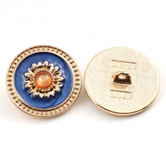 Picture of Zinc Based Alloy Flora Collection Metal Sewing Shank Buttons Buttons Single Hole Round Gold Plated Multicolor Enamel 20mm Dia., 3 PCs