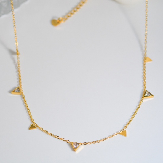 Immagine di Acciaio Inossidabile Elegante Collana Oro Placcato Triangolo Trasparente Cubic Zirconia 39cm Lunghezza, 1 Pz