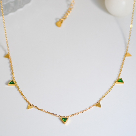 Immagine di Acciaio Inossidabile Elegante Collana Oro Placcato Triangolo Verde Cubic Zirconia 39cm Lunghezza, 1 Pz