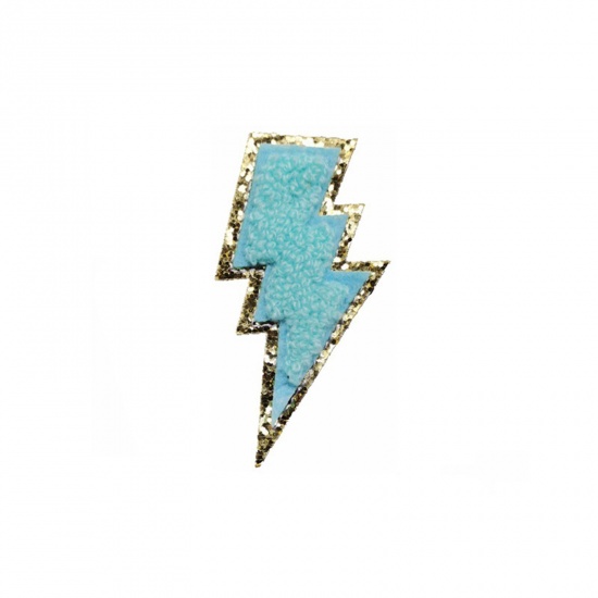 Picture of Fabric Weather Collection Iron On Patches Appliques (With Glue Back) Craft Light Blue Lightning 7.8cm x 4.3cm, 5 PCs