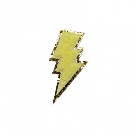 Picture of Fabric Weather Collection Iron On Patches Appliques (With Glue Back) Craft Pale Yellow Lightning 7.8cm x 4.3cm, 5 PCs