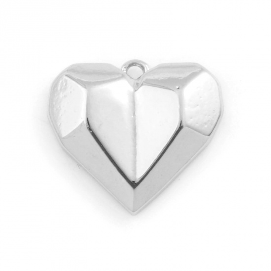 Immagine di Rame San Valentino Charms Cuore Platino Placcato Sezione 13mm x 11mm, 2 Pz