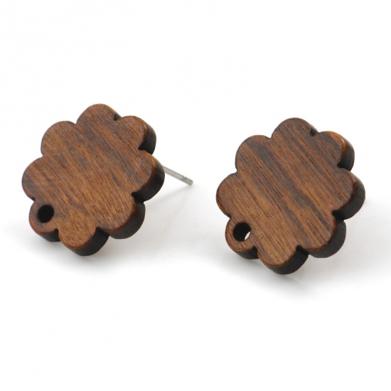 Image de Wood Geometry Series Earring Accessories Findings Flower Brown W/ Loop 17mm x 16mm, 10 PCs