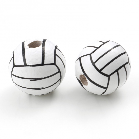 Picture of Wood Sport Spacer Beads Round White Volleyball About 16mm Dia., Hole: Approx 3mm, 20 PCs