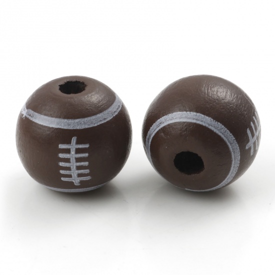Picture of Wood Sport Spacer Beads Round Coffee Football About 16mm Dia., Hole: Approx 3mm, 20 PCs