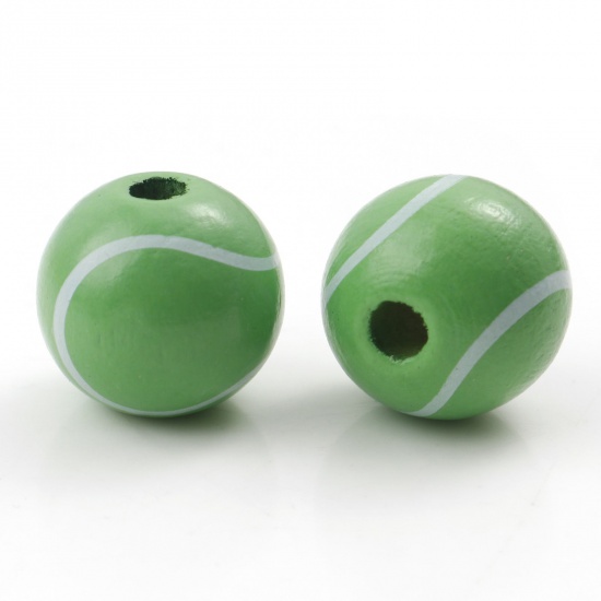 Picture of Wood Sport Spacer Beads Round Green Tennis About 16mm Dia., Hole: Approx 3mm, 20 PCs