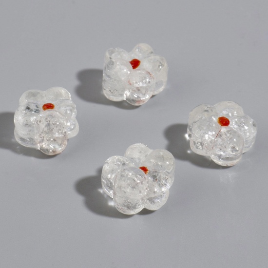 Picture of Lampwork Glass Flora Collection Beads Flower Transparent Clear Silver Lined About 15mm x 14mm, Hole: Approx 1mm, 10 PCs