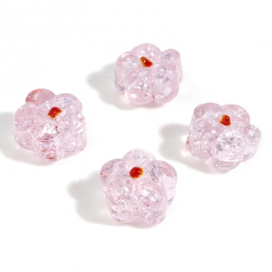 Picture of Lampwork Glass Flora Collection Beads Flower Pink Silver Lined About 15mm x 14mm, Hole: Approx 1mm, 10 PCs