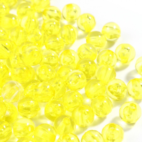 Picture of Acrylic Beads Round Lemon Yellow Transparent About 6mm Dia., Hole: Approx 1.4mm, 1000 PCs
