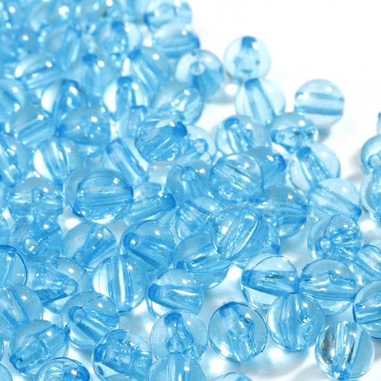 Picture of Acrylic Beads Round Lake Blue Transparent About 6mm Dia., Hole: Approx 1.4mm, 1000 PCs