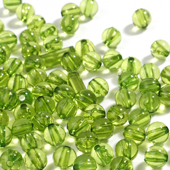 Picture of Acrylic Beads Round Grass Green Transparent About 6mm Dia., Hole: Approx 1.4mm, 1000 PCs