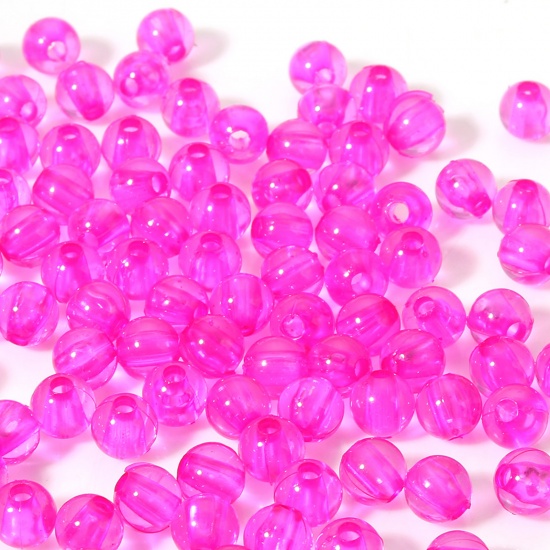 Picture of Acrylic Beads Round Fuchsia Transparent About 6mm Dia., Hole: Approx 1.4mm, 1000 PCs
