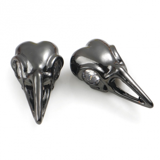 Picture of Copper Punk Spacer Beads Gunmetal Bird Animal Clear Cubic Zirconia 21mm x 11mm, Hole: Approx 2.4mm, 2 PCs