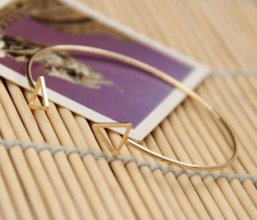 Picture of Copper Exquisite Open Cuff Bangles Bracelets Gold Plated Triangle 16cm(6 2/8") long, 1 Piece