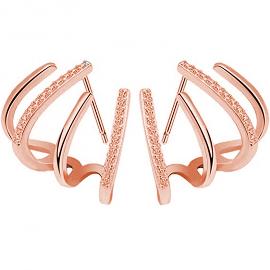 Picture of Copper Micro Pave Ear Post Stud Earrings Rose Gold Paw Claw Clear Rhinestone 16mm x 13mm, 1 Pair