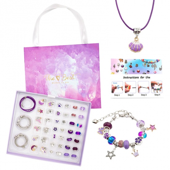 Picture of Zinc Based Alloy Children Kids Beads DIY Kits For Bracelet Necklace Jewelry Making Handmade Accessories Purple 27cm x 18cm, 1 Set