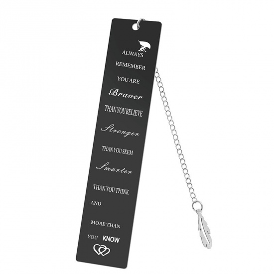 Picture of Stainless Steel Teacher's Day Bookmark Black Rectangle With Pendant 12cm x 2.5cm, 1 Piece