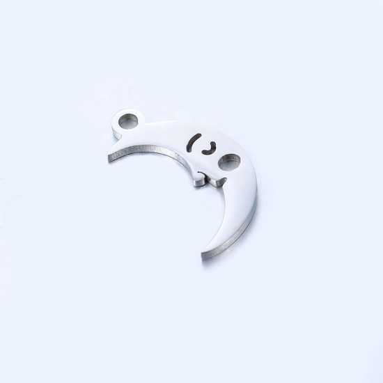 Picture of 304 Stainless Steel Galaxy Charms Silver Tone Half Moon Moon Face 14mm x 8mm, 5 PCs