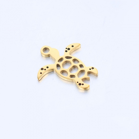 Picture of 304 Stainless Steel Ocean Jewelry Charms Gold Plated Sea Turtle Animal Hollow 15mm x 13mm, 5 PCs