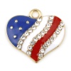 Picture of Zinc Based Alloy Sport Charms Heart Gold Plated Flag Of The United States Clear Rhinestone 20mm x 19mm, 2 PCs