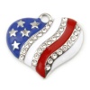Picture of Zinc Based Alloy Sport Charms Heart Gold Plated Flag Of The United States Clear Rhinestone 29mm x 25mm, 2 PCs