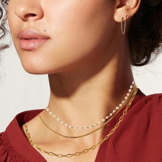 Imagen de Stainless Steel Elegant Choker Necklace Gold Plated Beaded 37cm(14 5/8") long, 1 Piece