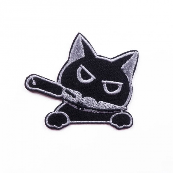 Picture of Fabric Iron On Patches Appliques (With Glue Back) Craft Black Cat 6cm x 5.1cm, 5 PCs