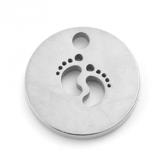 Picture of Stainless Steel Family Jewelry Charms Silver Tone Round Footprint Blank Stamping Tags 11mm Dia., 3 PCs