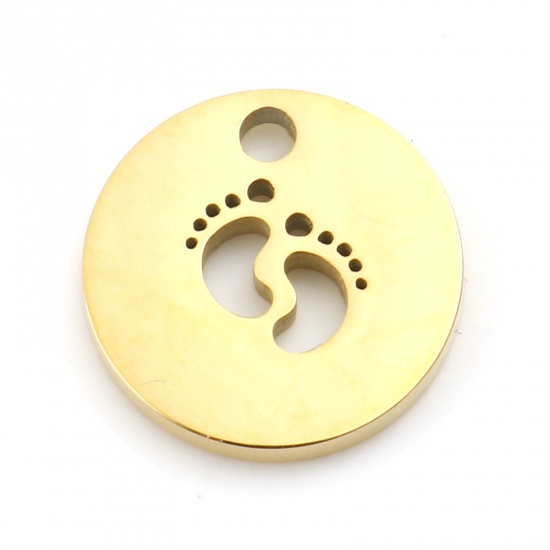 Picture of Stainless Steel Family Jewelry Charms Gold Plated Round Footprint Blank Stamping Tags 11mm Dia., 3 PCs