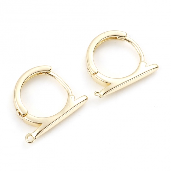 Picture of Copper Lever Back Clips Earrings Real Gold Plated Round W/ Loop 17mm x 14mm, Post/ Wire Size: (19 gauge), 2 Pairs