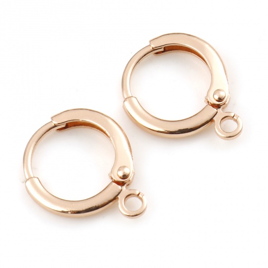 Picture of Copper Lever Back Clips Earrings Rose Gold Round W/ Loop 14mm x 12mm, Post/ Wire Size: (20 gauge), 6 PCs