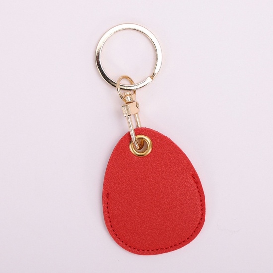 Picture of PU Leather Simple Keychain & Keyring Gold Plated Red Drop 11cm x 4.5cm, 1 Piece