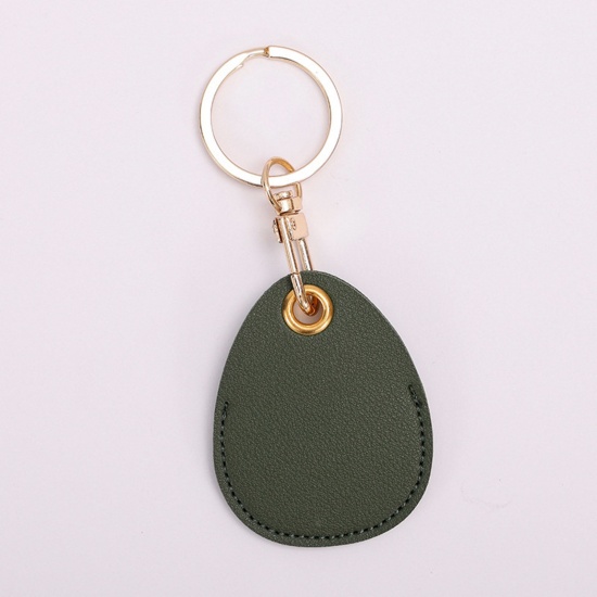 Picture of PU Leather Simple Keychain & Keyring Gold Plated Dark Green Drop 11cm x 4.5cm, 1 Piece