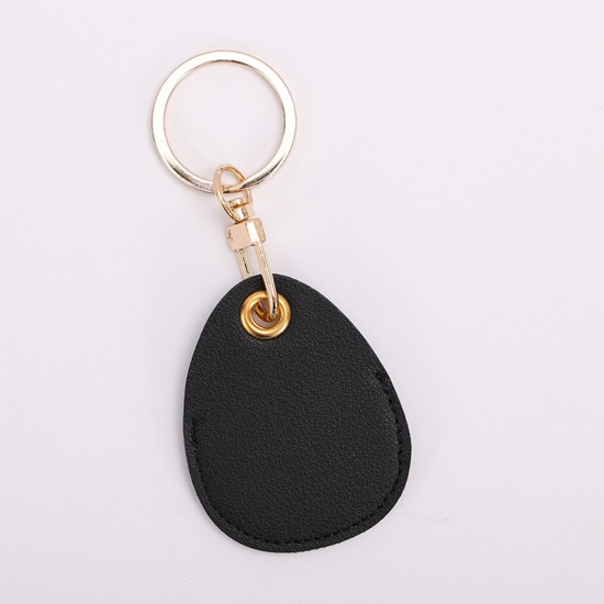 Picture of PU Leather Simple Keychain & Keyring Gold Plated Black Drop 11cm x 4.5cm, 1 Piece