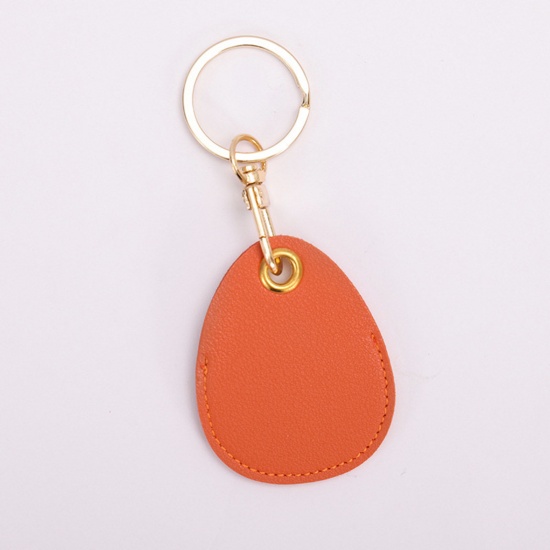 Picture of PU Leather Simple Keychain & Keyring Gold Plated Orange Drop 11cm x 4.5cm, 1 Piece