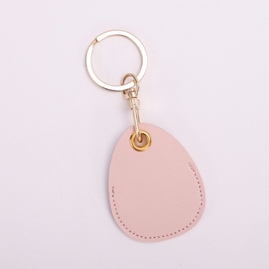 Picture of PU Leather Simple Keychain & Keyring Gold Plated Pink Drop 11cm x 4.5cm, 1 Piece