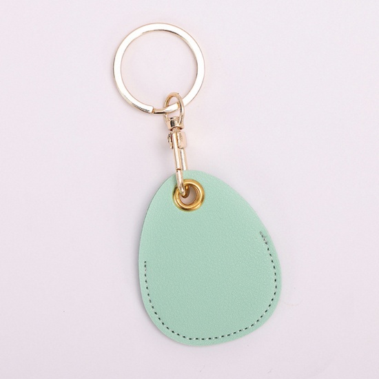 Picture of PU Leather Simple Keychain & Keyring Gold Plated Lake Blue Drop 11cm x 4.5cm, 1 Piece