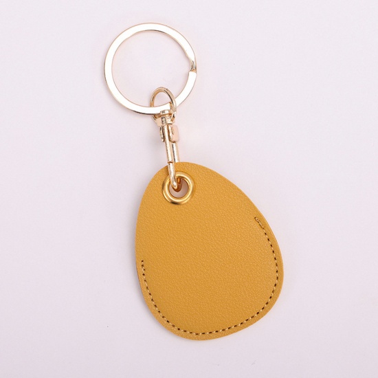Picture of PU Leather Simple Keychain & Keyring Gold Plated Lemon Yellow Drop 11cm x 4.5cm, 1 Piece