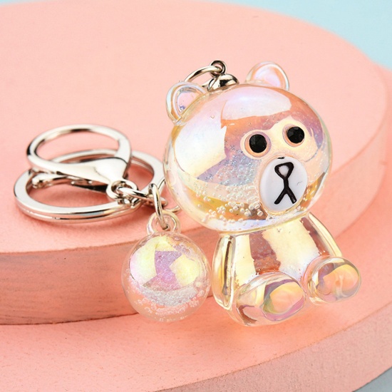 Picture of Acrylic Cute Keychain & Keyring Silver Tone White Ball Bear 12cm, 1 Piece