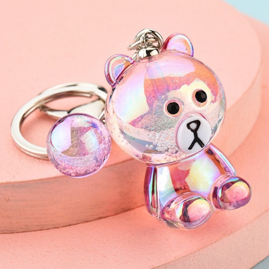 Image de Acrylic Cute Keychain & Keyring Silver Tone Purple Ball Bear 12cm, 1 Piece
