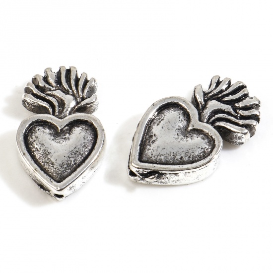 Picture of Zinc Based Alloy Flora Collection Spacer Beads Heart Antique Silver Color About 16mm x 9mm, Hole: Approx 0.5mm, 20 PCs